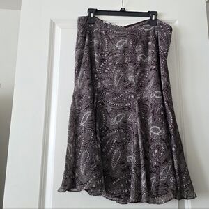 Vintage Anne Klein Paisley Western Chic Mid Over Knee Skirt Flowy Brown Wmns 14